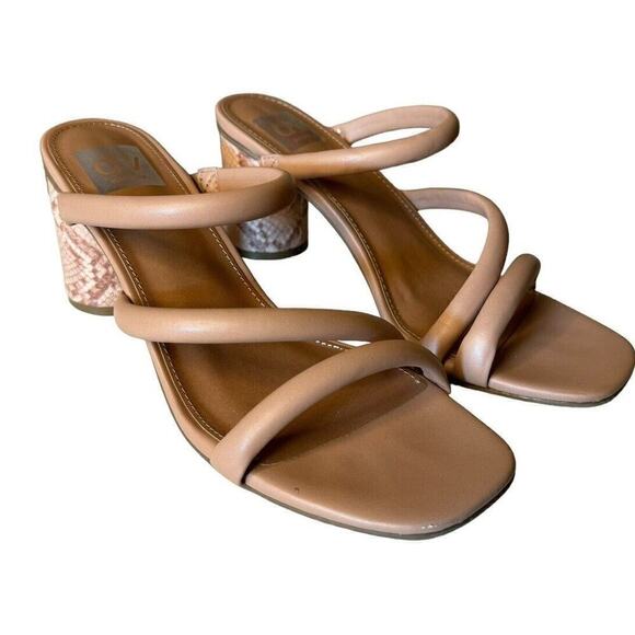 Dolce Vita Myla Sandals Size 9 Reptile Pattern Tan Strappy 3 Inch Heels - Picture 2 of 8